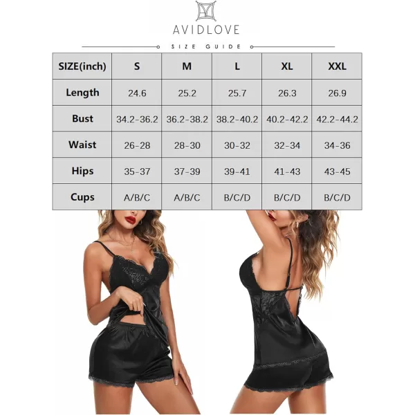 Avidlove Women Sleepwear Satin Pajamas Set Lace Camisole Shorts NightwearBlack