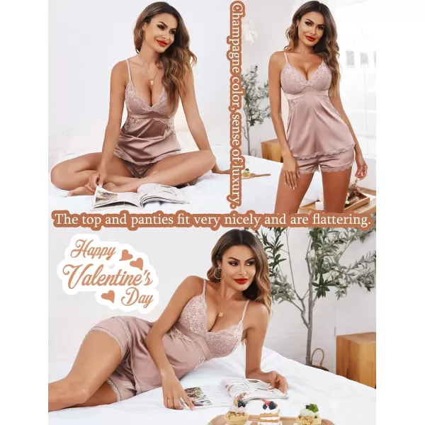 Avidlove Women Sleepwear Satin Pajamas Set Lace Camisole Shorts NightwearChampagne