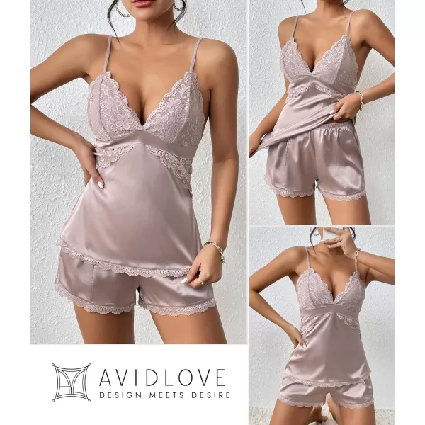 Avidlove Women Sleepwear Satin Pajamas Set Lace Camisole Shorts NightwearChampagne