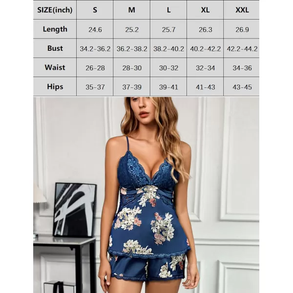 Avidlove Women Sleepwear Satin Pajamas Set Lace Camisole Shorts NightwearNavy Floral