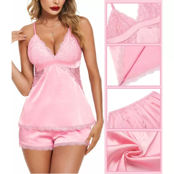 Avidlove Women Sleepwear Satin Pajamas Set Lace Camisole Shorts NightwearPink