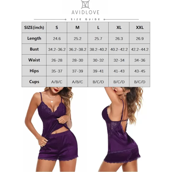 Avidlove Women Sleepwear Satin Pajamas Set Lace Camisole Shorts NightwearPurple