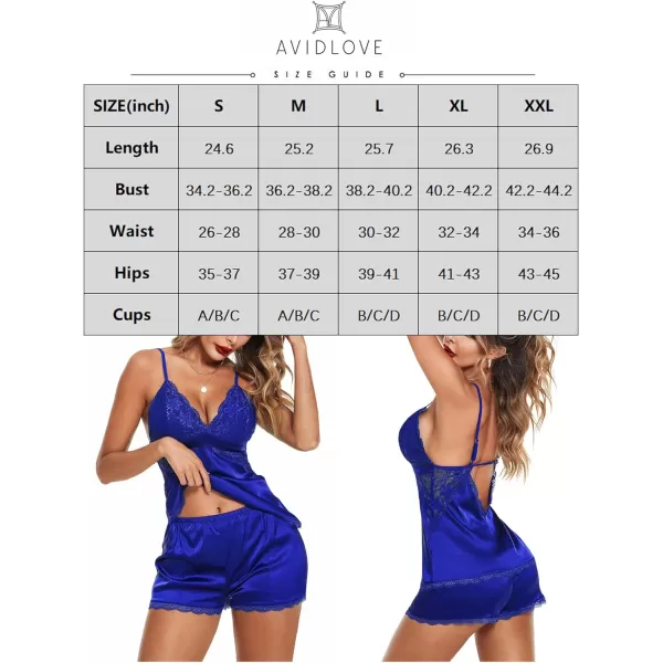 Avidlove Women Sleepwear Satin Pajamas Set Lace Camisole Shorts NightwearRoyal Blue