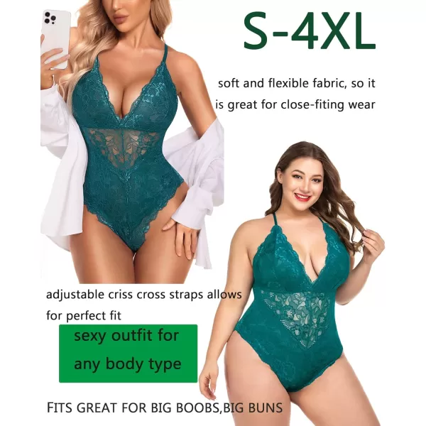 Avidlove Women Snap Crotch Lingerie Sexy Lace Bodysuit Deep V Teddy One Piece Lace BabydollBottle Greenwith Snap Crotch