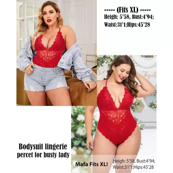 Avidlove Women Snap Crotch Lingerie Sexy Lace Bodysuit Deep V Teddy One Piece Lace BabydollBright Redwith Snap Crotch