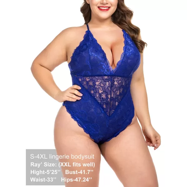 Avidlove Women Snap Crotch Lingerie Sexy Lace Bodysuit Deep V Teddy One Piece Lace BabydollBrilliant Bluewith Snap Crotch