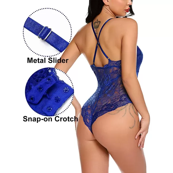 Avidlove Women Snap Crotch Lingerie Sexy Lace Bodysuit Deep V Teddy One Piece Lace BabydollBrilliant Bluewith Snap Crotch