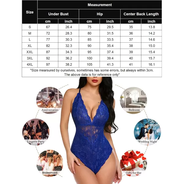 Avidlove Women Snap Crotch Lingerie Sexy Lace Bodysuit Deep V Teddy One Piece Lace BabydollBrilliant Bluewith Snap Crotch