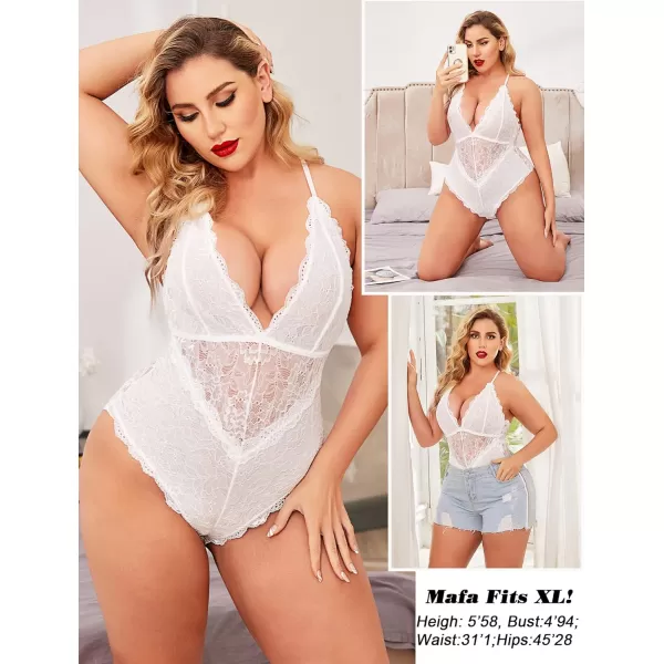 Avidlove Women Snap Crotch Lingerie Sexy Lace Bodysuit Deep V Teddy One Piece Lace BabydollCream Whitewith Snap Crotch