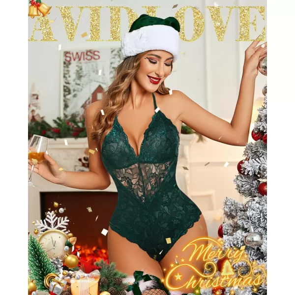 Avidlove Women Snap Crotch Lingerie Sexy Lace Bodysuit Deep V Teddy One Piece Lace BabydollGreenwith Snap Crotch