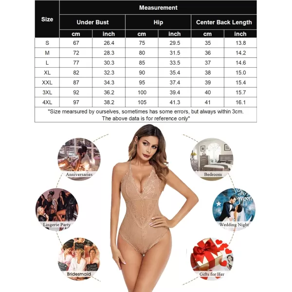 Avidlove Women Snap Crotch Lingerie Sexy Lace Bodysuit Deep V Teddy One Piece Lace BabydollLight Khaki