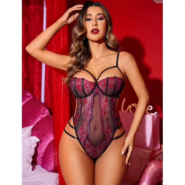 Avidlove Women Teddy Lingeries Sexy Lingerie Strappy Lace Bodysuit Deep V One Piece BabydollAred