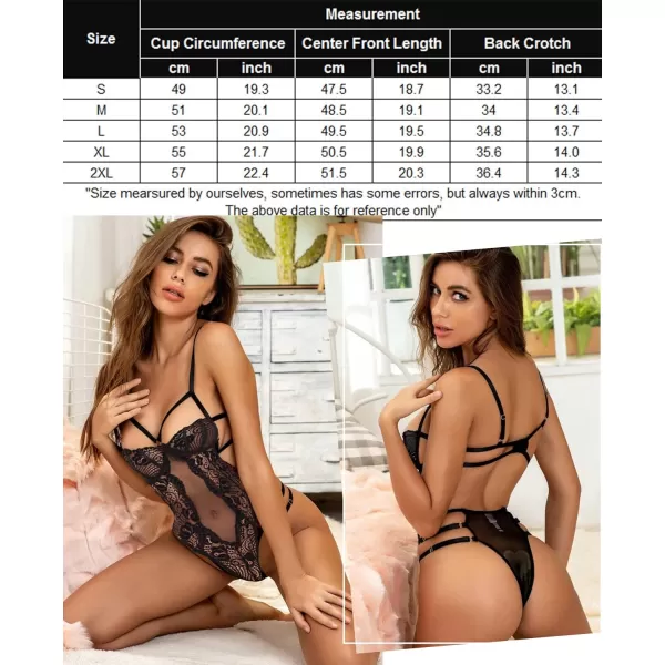 Avidlove Women Teddy Lingeries Sexy Lingerie Strappy Lace Bodysuit Deep V One Piece BabydollBlack