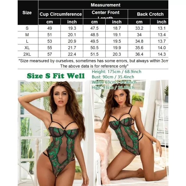 Avidlove Women Teddy Lingeries Sexy Lingerie Strappy Lace Bodysuit Deep V One Piece BabydollGreen