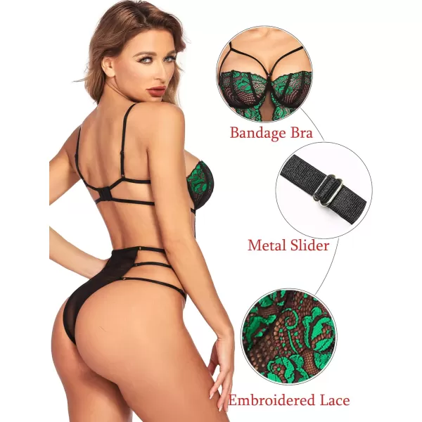 Avidlove Women Teddy Lingeries Sexy Lingerie Strappy Lace Bodysuit Deep V One Piece BabydollGreen