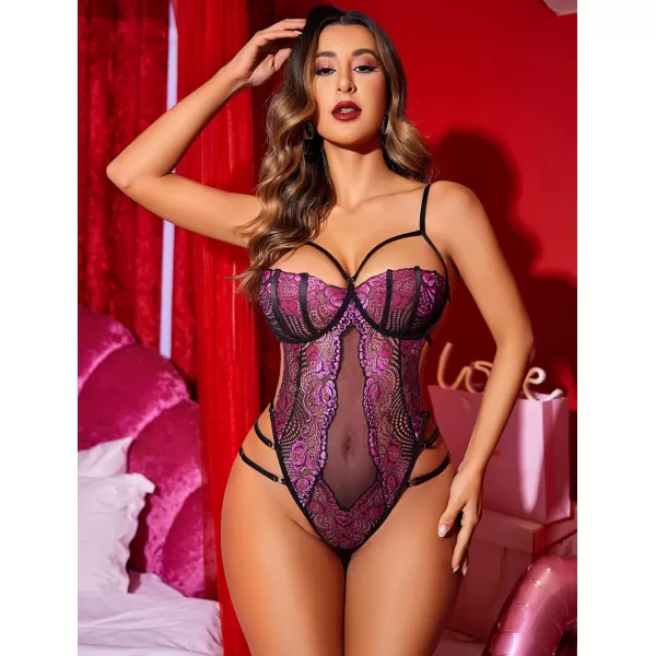 Avidlove Women Teddy Lingeries Sexy Lingerie Strappy Lace Bodysuit Deep V One Piece BabydollPink