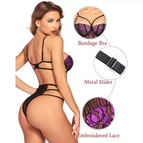 Avidlove Women Teddy Lingeries Sexy Lingerie Strappy Lace Bodysuit Deep V One Piece BabydollPurple