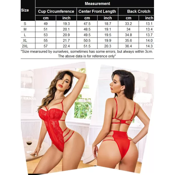 Avidlove Women Teddy Lingeries Sexy Lingerie Strappy Lace Bodysuit Deep V One Piece BabydollRed