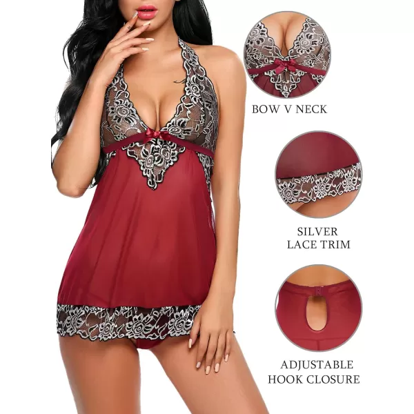 Avidlove Women VNeck Lingerie Lace Babydoll Mesh Chemise Nightwear Outfits S4XLAdark Red