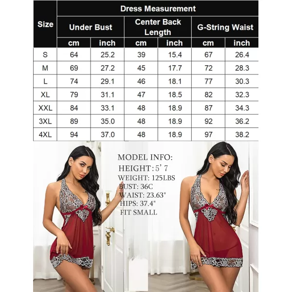 Avidlove Women VNeck Lingerie Lace Babydoll Mesh Chemise Nightwear Outfits S4XLAdark Red