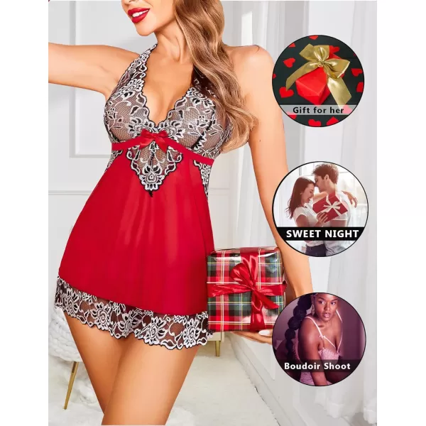 Avidlove Women VNeck Lingerie Lace Babydoll Mesh Chemise Nightwear Outfits S4XLRed