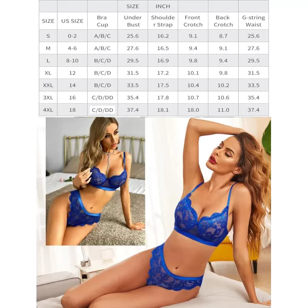 Avidlove Womens 2 Piece Lingerie Sexy Lace Underwire Bralette Bra and Panty Lingerie Set Push Up Blue LAvidlove Womens 2 Piece Lingerie Sexy Lace Underwire Bralette Bra and Panty Lingerie Set Push Up Blue L