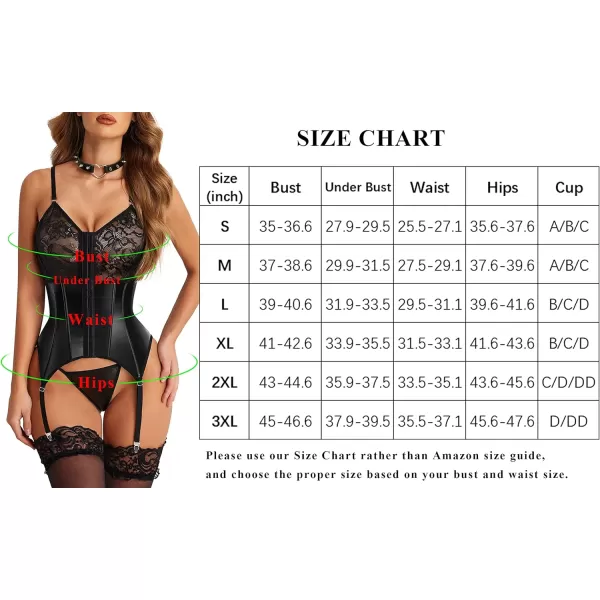 Avidlove Womens Corset Lingerie Set Sexy Lingerie For Women Leather Lingerie Bustier CorsetBlack