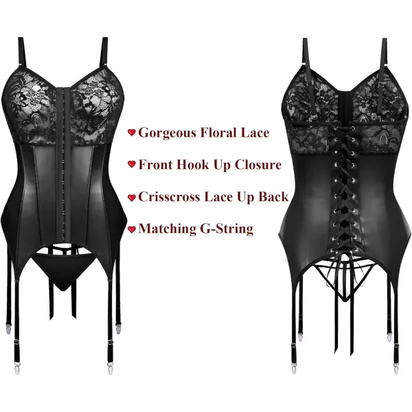 Avidlove Womens Corset Lingerie Set Sexy Lingerie For Women Leather Lingerie Bustier CorsetBlack