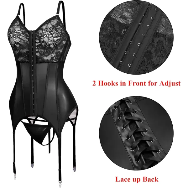 Avidlove Womens Corset Lingerie Set Sexy Lingerie For Women Leather Lingerie Bustier CorsetBlack