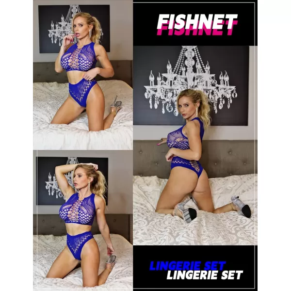 Avidlove Womens Fishnet Lingerie for Women Sexy Two Piece Lingerie Set Stripper OutfitBlue