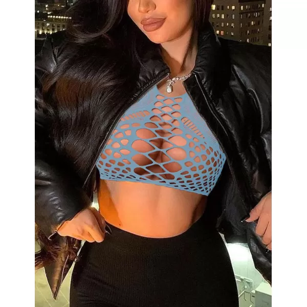 Avidlove Womens Fishnet Lingerie for Women Sexy Two Piece Lingerie Set Stripper OutfitLight Blue