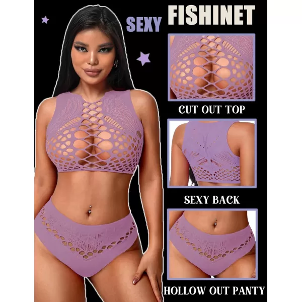 Avidlove Womens Fishnet Lingerie for Women Sexy Two Piece Lingerie Set Stripper OutfitLilac