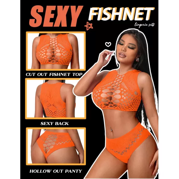 Avidlove Womens Fishnet Lingerie for Women Sexy Two Piece Lingerie Set Stripper OutfitOrangesleeveless