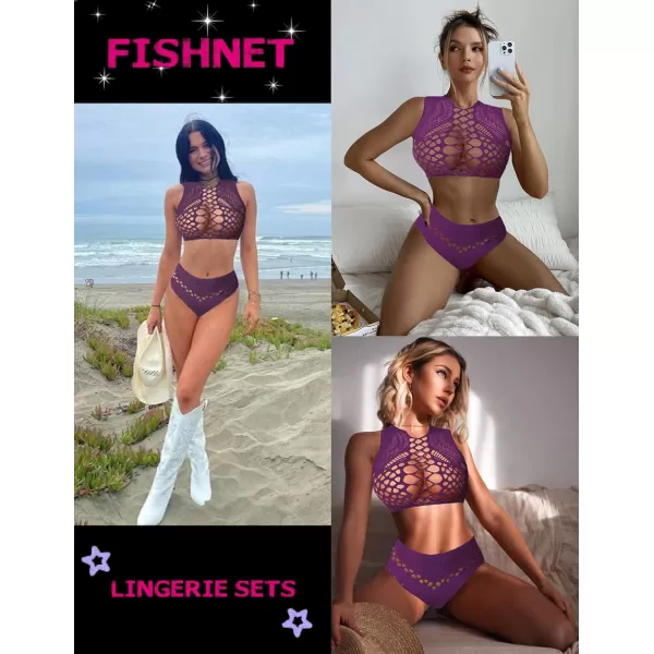 Avidlove Womens Fishnet Lingerie for Women Sexy Two Piece Lingerie Set Stripper OutfitPurple