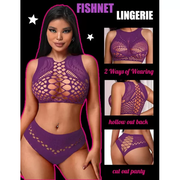 Avidlove Womens Fishnet Lingerie for Women Sexy Two Piece Lingerie Set Stripper OutfitPurple