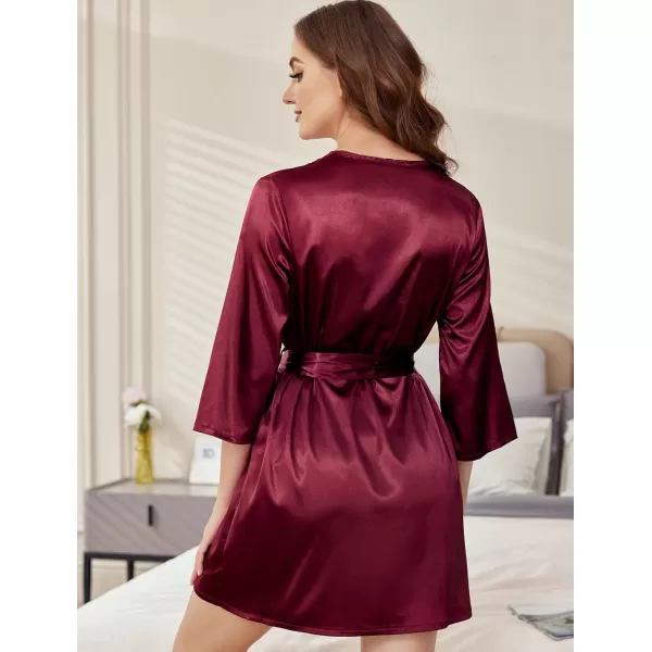 Avidlove Womens Kimono Robe Short Satin Pure Short Silky RobesDark Red