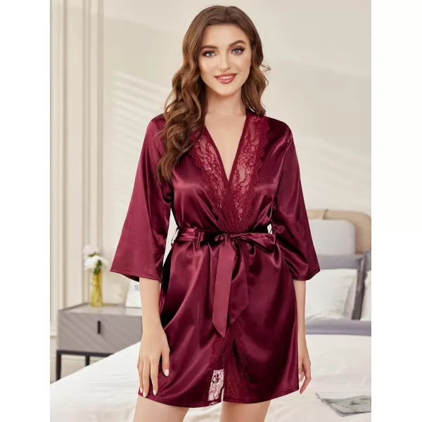 Avidlove Womens Kimono Robe Short Satin Pure Short Silky RobesDark Red