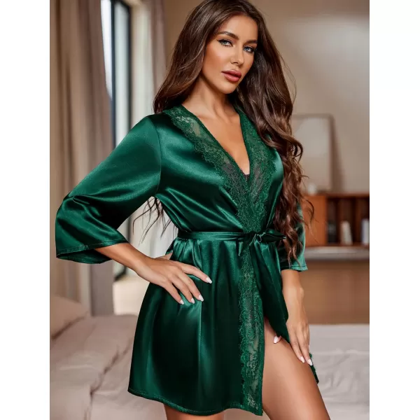 Avidlove Womens Kimono Robe Short Satin Pure Short Silky RobesGreen