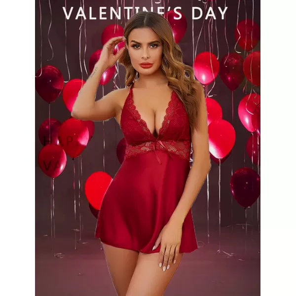 Avidlove Womens Lace Babydoll Lingerie Satin Chemise Nightgown V Neck Sleepwear Nightie1dark Red