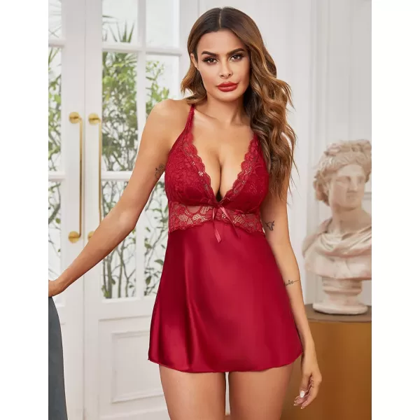 Avidlove Womens Lace Babydoll Lingerie Satin Chemise Nightgown V Neck Sleepwear Nightie1dark Red