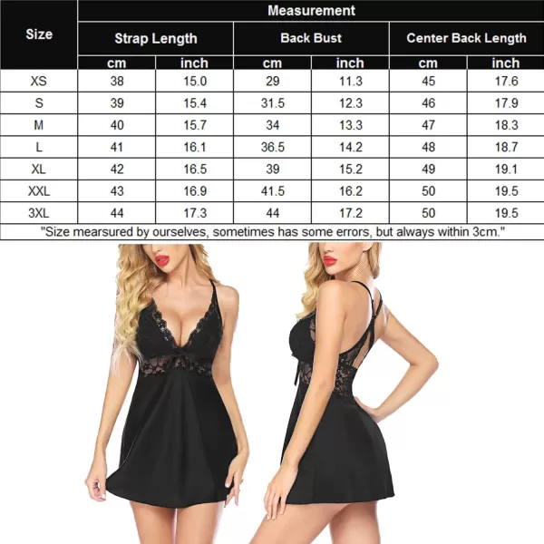 Avidlove Womens Lace Babydoll Lingerie Satin Chemise Nightgown V Neck Sleepwear NightieBlack