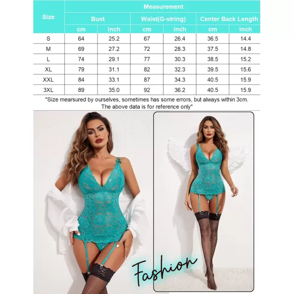 Avidlove Womens Lace Babydoll with Garter Mini Teddy Bodysuit Sexy Lingerie Backless Chemise No StockingCeramic Green