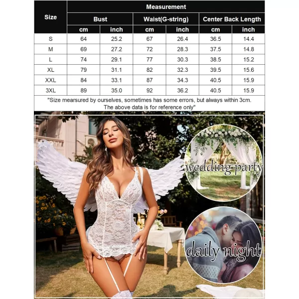 Avidlove Womens Lace Babydoll with Garter Mini Teddy Bodysuit Sexy Lingerie Backless Chemise No StockingWhite