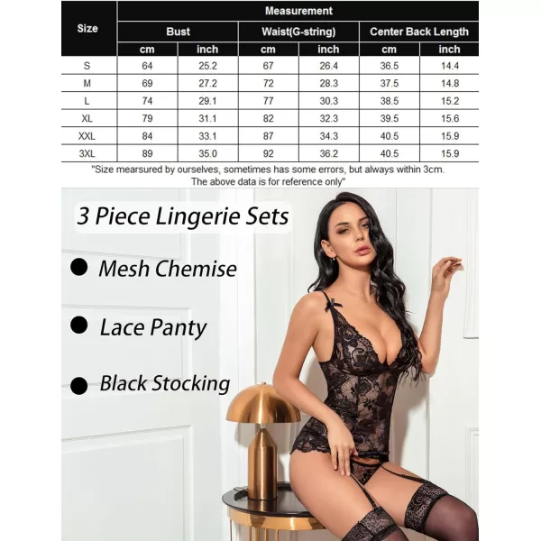 Avidlove Womens Lace Babydoll with Garter Mini Teddy Bodysuit Sexy Lingerie Backless Chemise No StockingZblack Stocking