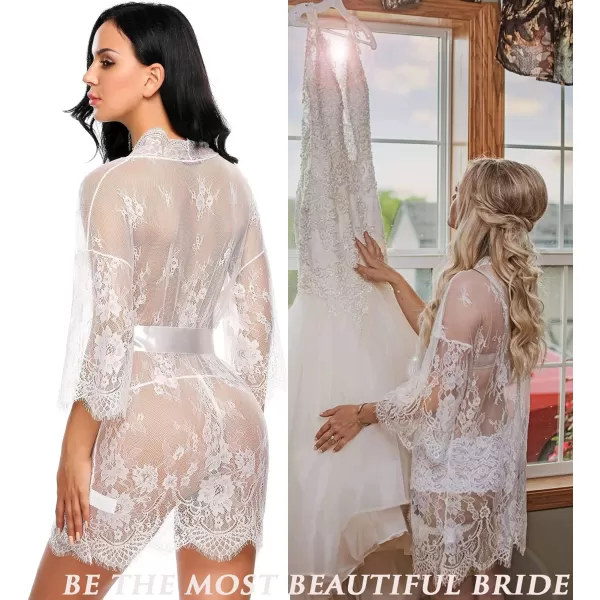 Avidlove Womens Lace Kimono Robe Babydoll Lingerie Mesh Nightgown S5XL1white