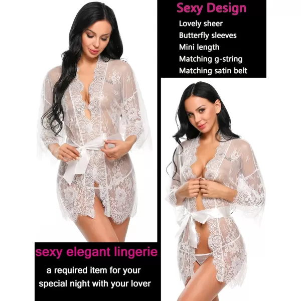 Avidlove Womens Lace Kimono Robe Babydoll Lingerie Mesh Nightgown S5XL1white