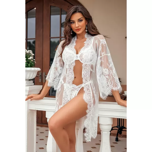 Avidlove Womens Lace Kimono Robe Babydoll Lingerie Mesh Nightgown S5XL1white