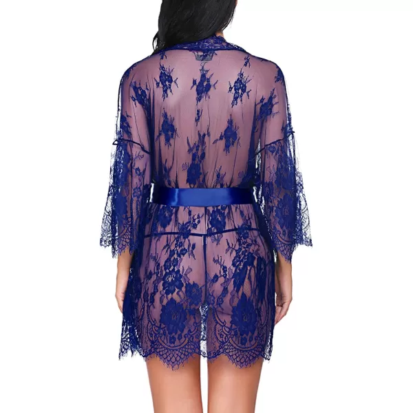 Avidlove Womens Lace Kimono Robe Babydoll Lingerie Mesh Nightgown S5XLBlue