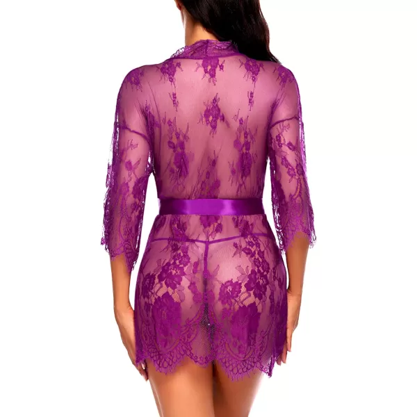 Avidlove Womens Lace Kimono Robe Babydoll Lingerie Mesh Nightgown S5XLLavender