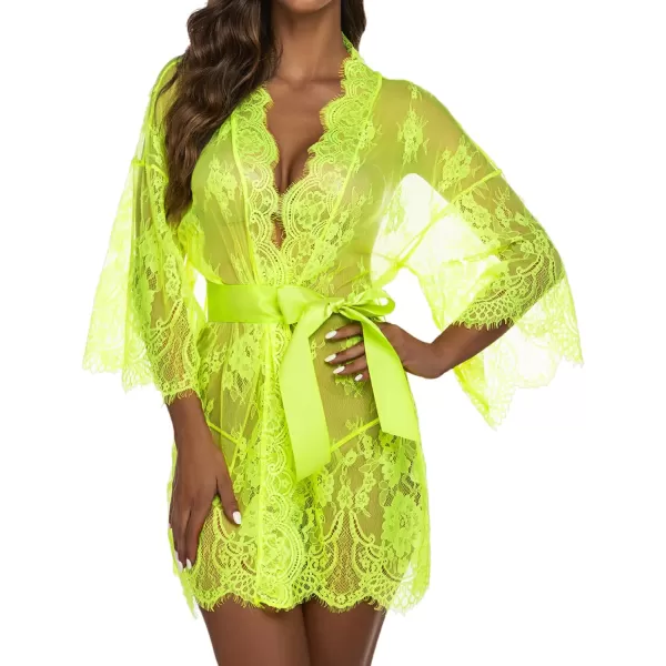 Avidlove Womens Lace Kimono Robe Babydoll Lingerie Mesh Nightgown S5XLLemon Yellow